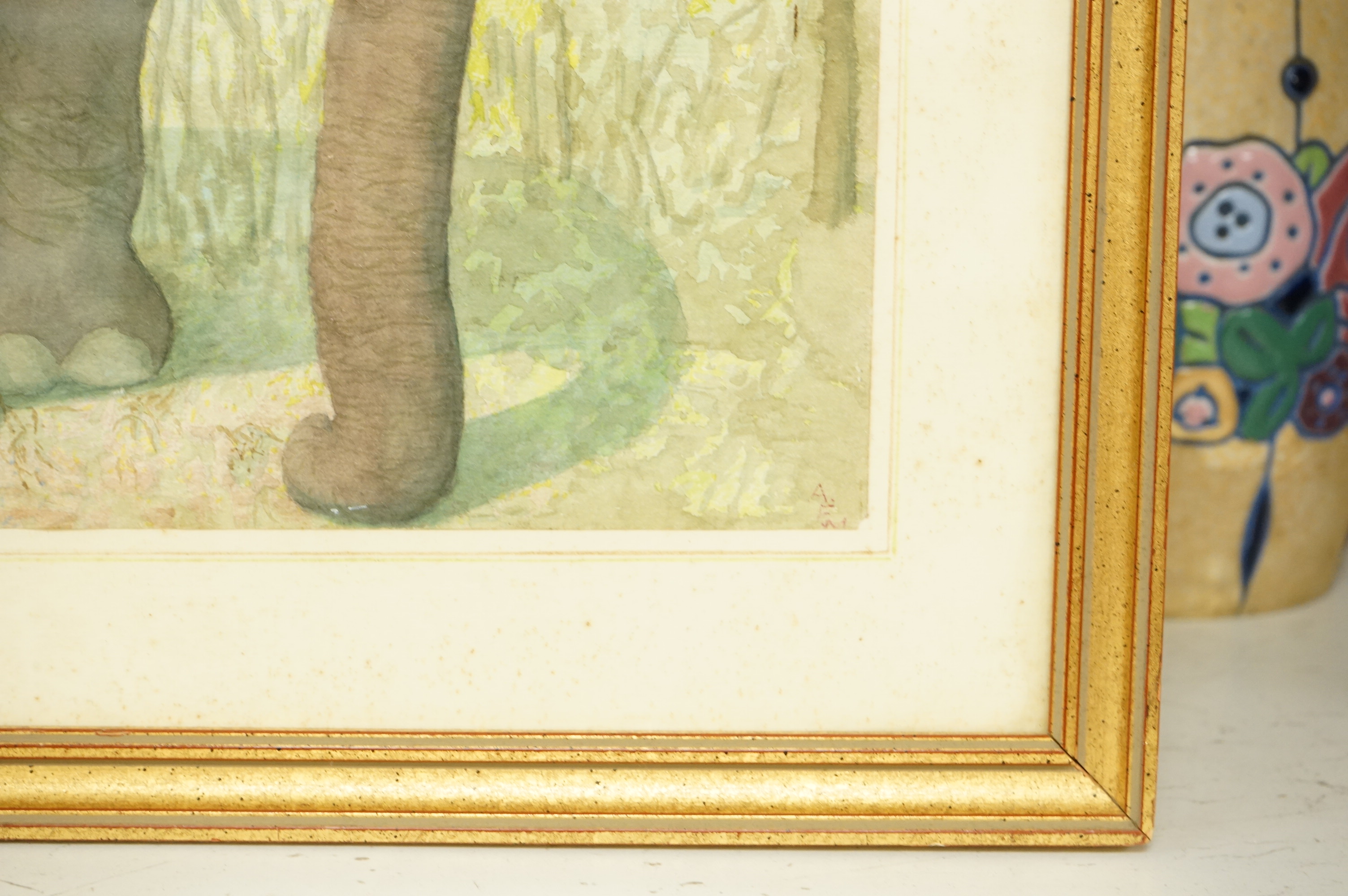 AFM, Study of two elephants, monogrammed, watercolour, 27 x 32cm